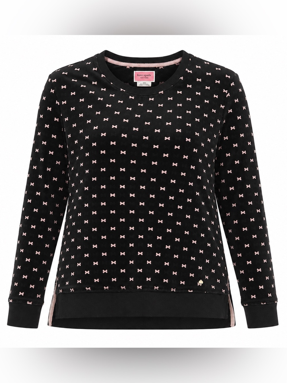 Kate Spade New York Bow Print Plush Pullover Sweater Black Pink Size Small - Picture 1 of 8